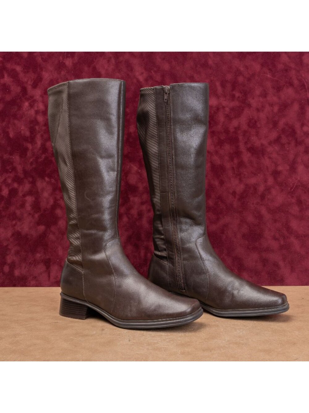 Andrew Geller Women Vintage Y2K Brown Leather Riding Square toe Boots sz 8
